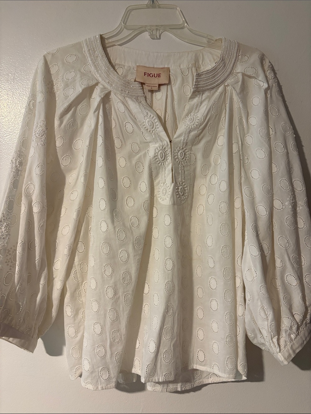 FIGUE White Embroidered Eyelet Tunic Top- (pure white) Lighting is not the best.